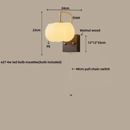 DecorBites™ Glass Wall Light Fixture Walnut Wood Modern Nordic Pull Chain Switch Lamparas