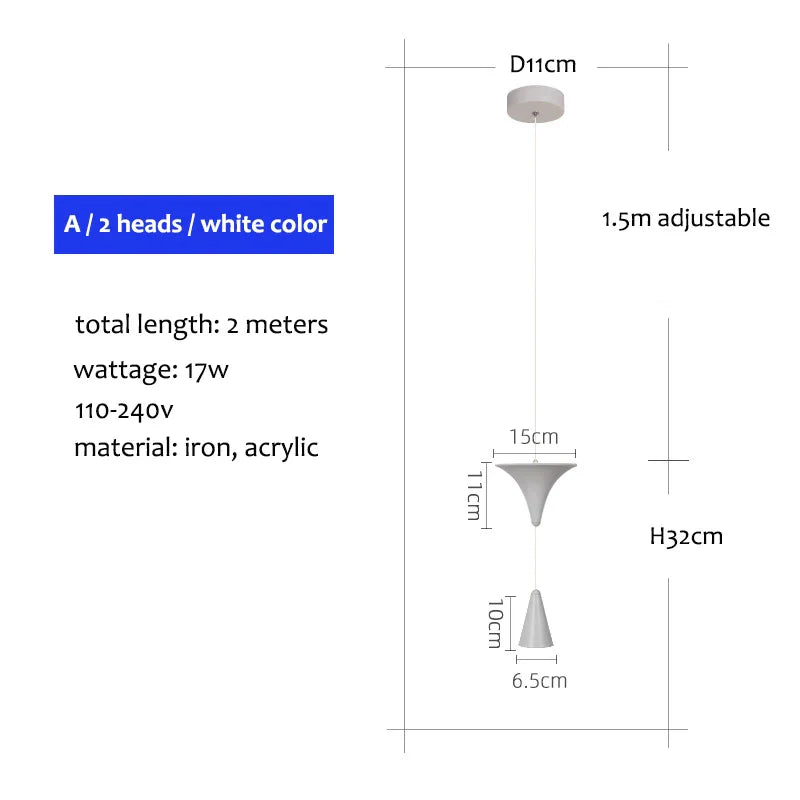 Lámpara colgante cónica DecorBites™ de 17 W, blanca y negra, estilo industrial, para isla de cocina o mesilla de noche.