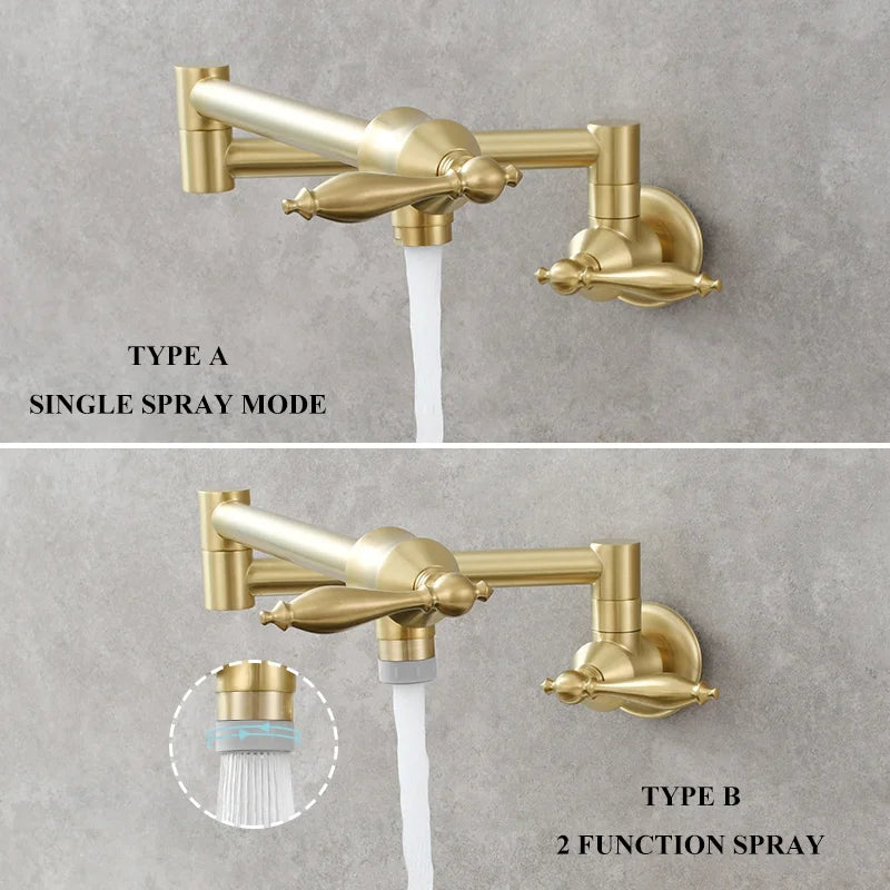 DecorBites™ Brass Double Joint Telescopic Kitchen Faucet, Double Handle Sink Faucet