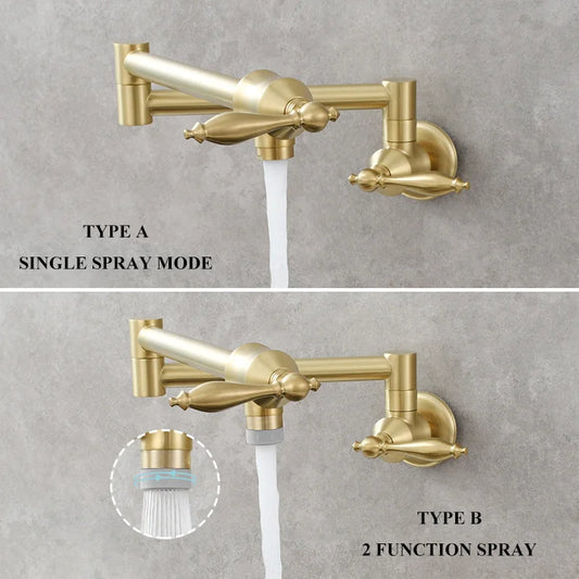DecorBites™ Brass Double Joint Telescopic Kitchen Faucet, Double Handle Sink Faucet