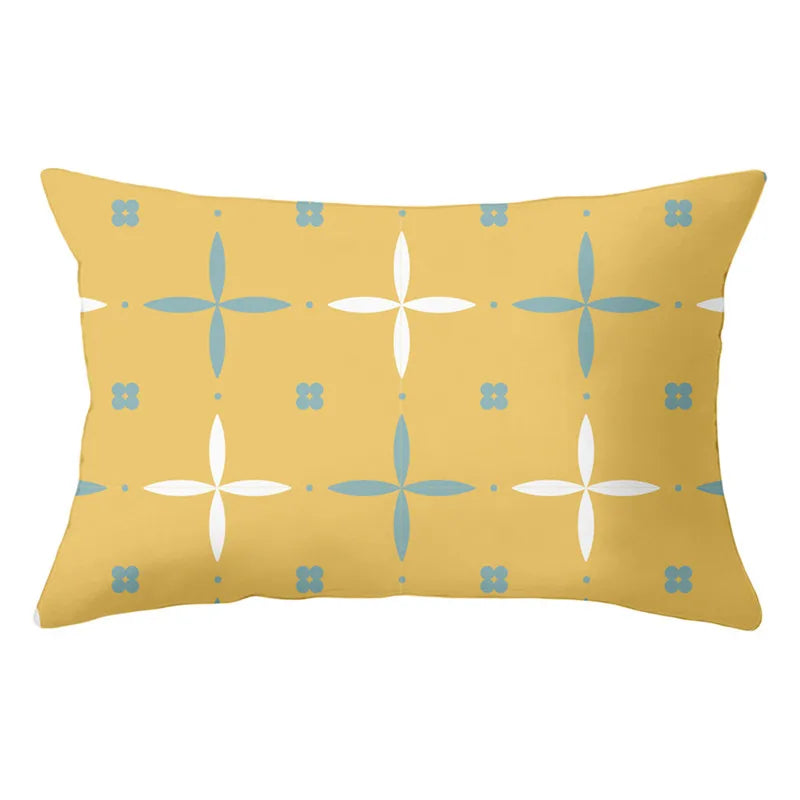 Funda de almohada rectangular curva con rayas geométricas DecorBites™ - Cojines decorativos para sofá en amarillo y azul