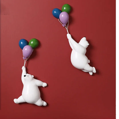 DecorBites™ Flying Bear Figurines Balloon Polar Bears Resin Decoration Modern Gift for Boy/Kids