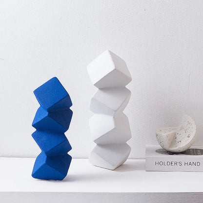 ديكور بايتس™ - منحوتات مربعة هندسية مكدسة، إكسسوار ديكور منزلي