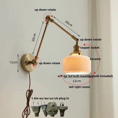 Apliques de pared LED DecorBites™ de cerámica y cobre con interruptor de cadena - Lámpara de noche nórdica moderna