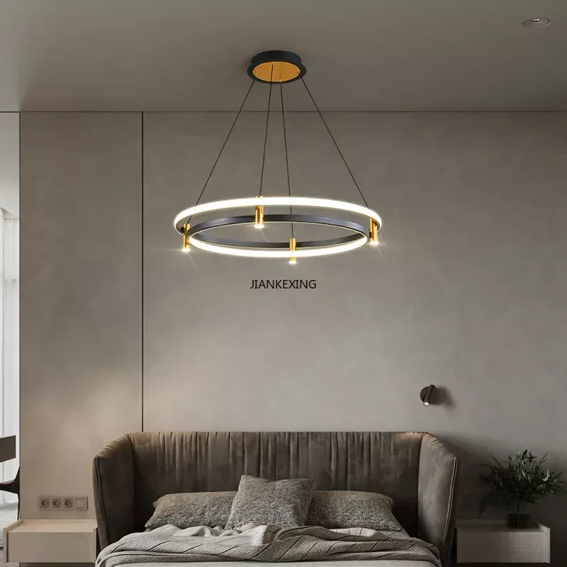 DecorBites™ Black Ring LED Pendant Chandelier for Table Dining Living Kitchen Island Lighting
