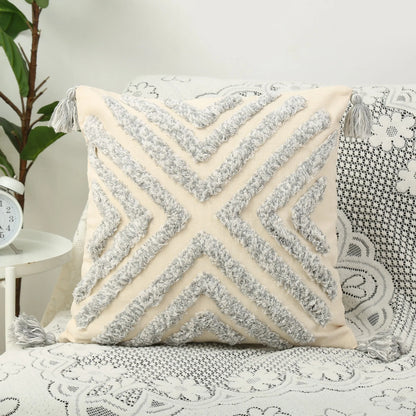 DecorBites™ Bohemian Chenille Pillowcase Geometric Pattern Tufted Tassel Sofa Cushions