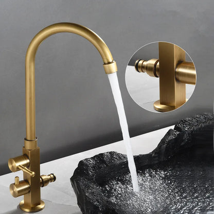 DecorBites™ Brass Outdoor Faucet with Double Function, Deck Mounted Tall Antique Garden Tap