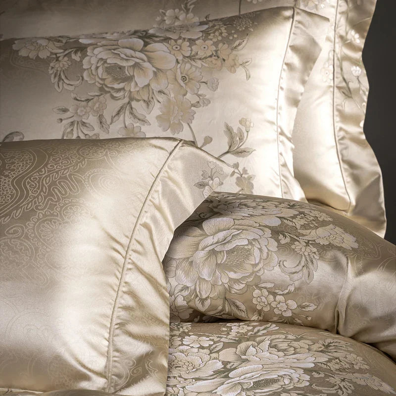 Decobites Luxe Satin Brocade Jacquard & Egyptian Cotton Patchwork Bedding Set