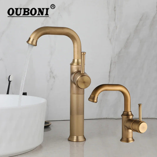 DecorBites™ Antique Brass/Oil Rubbed Bronze Bathroom Faucet Deck Mount Single Handle Mixer Tap