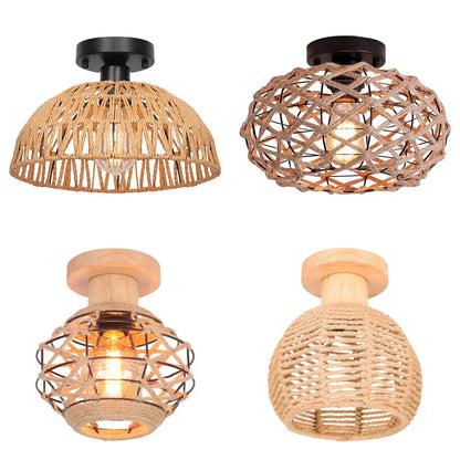 Decorbites™ Lámparas de techo de cuerda de cáñamo hechas a mano, lámpara de araña estilo vintage retro industrial
