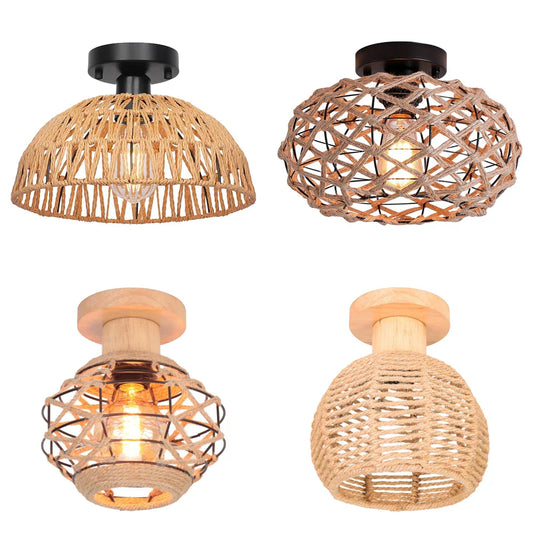 DecorBites™ Handmade Hemp Rope Ceiling Lamps Chandelier Vintage Retro Industrial Lighting
