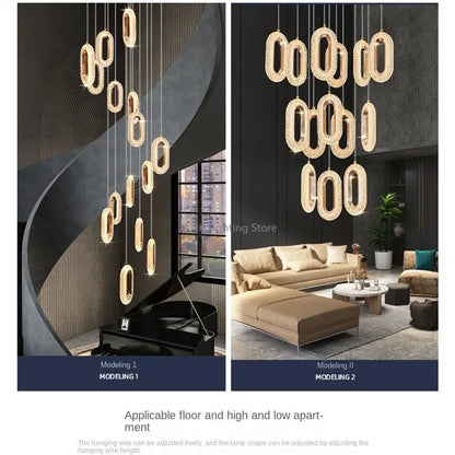 DecorBites™ Gold Acrylic Chandelier LED Pendant Light Modern Staircase Bedroom Living Room Decor