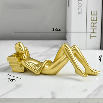 DecorBites™ Golden Thinker Reader Man Resin Figure: Abstract Home Decor Figurine