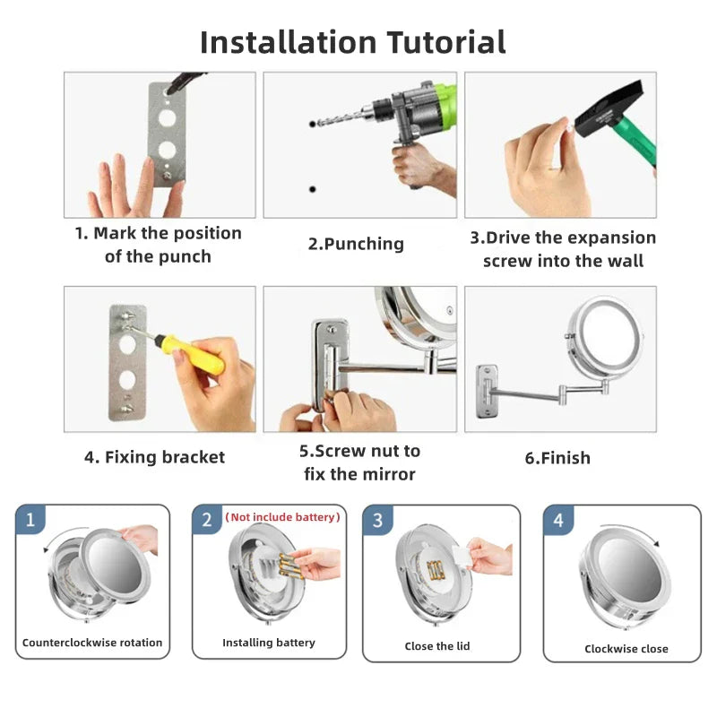 Espejo de maquillaje con luz LED DecorBites™ con aumento de 10x y atenuación táctil en ambos lados.