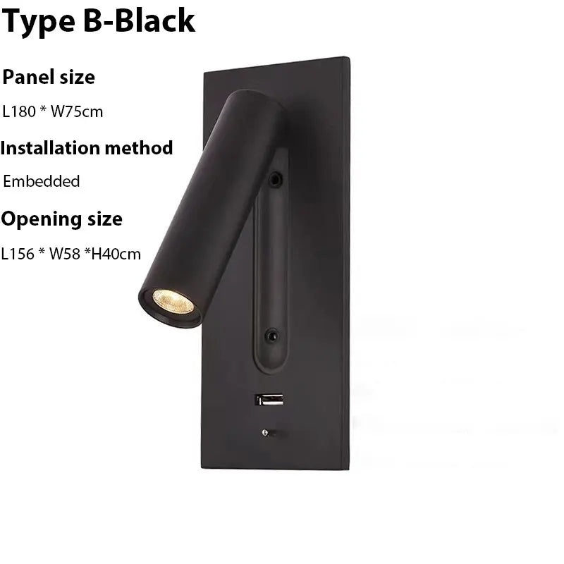 DecorBites™ LED Wall Sconce Adjustable Reading Light for Hotel Bedroom, USB Charging