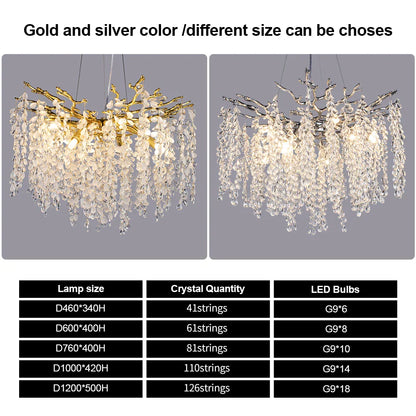 DecorBites™ Grape Crystal Chandelier Silver Gold LED Tree Branch Luxury Lighting