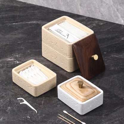 DecorBites™ Double Decker Natural Stone Jewelry Organizer - 2 in 1 Floss Box & Bathroom Storage