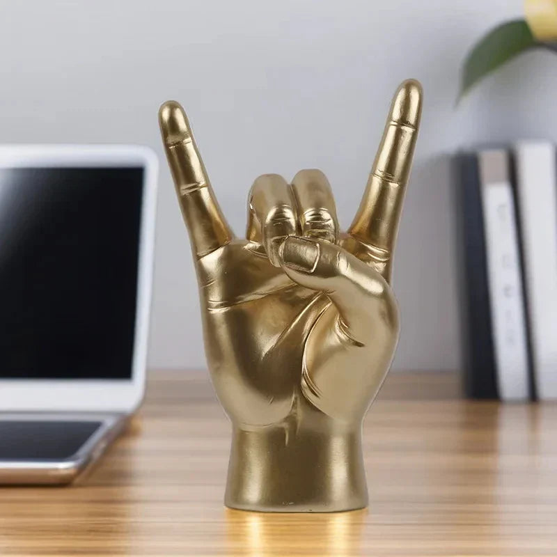 DecorBites™ Gold Rock Hand Gesture Sculpture Figurine for Chic Home Decor