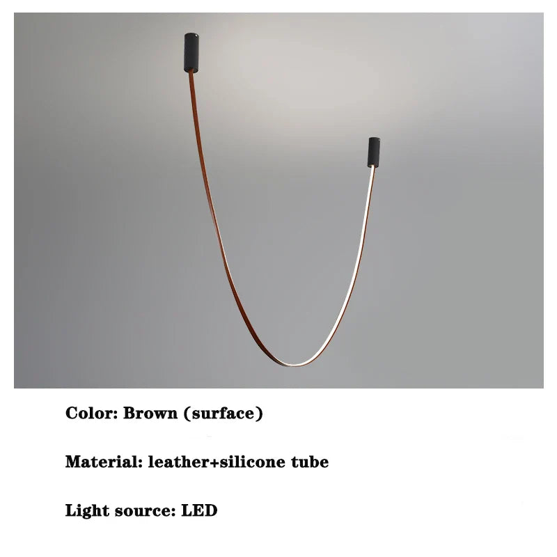 DecorBites™ Leather Luminous Line Chandelier | Modern Minimalist Duplex Dining Room Office Art Luxury Lamp