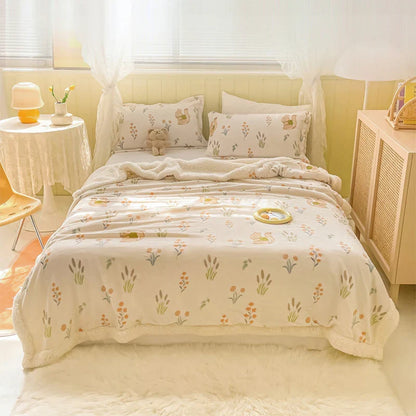 بطانية DecorBites™ المخملية الدافئة من الكرتون لسرير فردي، سكن الطلاب: بطانية الربيع والخريف