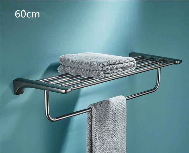 DecorBites™ Grey Bathroom Accessories Set: Paper Holder, Corner Shelf, Towel Rack, Toilet Brush Holder, Towel Holder