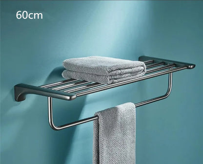 DecorBites™ Grey Bathroom Accessories Set: Paper Holder, Corner Shelf, Towel Rack, Toilet Brush Holder, Towel Holder