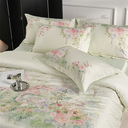 Decobites Flowers Pattern 1000TC Egyptian Cotton Luxury Bedding Set & Silk Duvet Cover