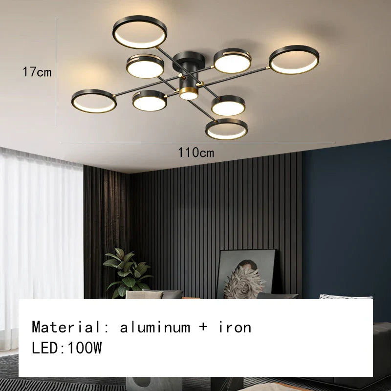 Decorbites™ Gold Schwarz Metall LED Kronleuchter – Minimalistisches 3-Farbtemperatur-Beleuchtung für Wohnzimmer und Restaurant