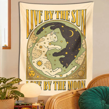 Decobites Sun Moon Cat Tarot Tapestry Wall Hanging for Home Decor