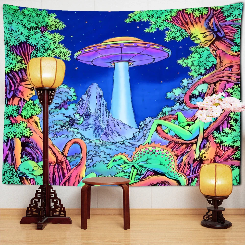 DecorBites™ Jellyfish Underwater Tapestry: Psychedelic Alien Art for Home Decor