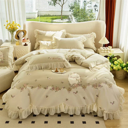 Decobites Flowers Lace Ruffles Princess Wedding Bedding Set 1000TC Egyptian Cotton Collection