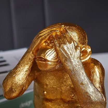 DecorBites™ Golden Monkey Sculpture: Artisanal Baboon Decorative Figurine for Home Decor