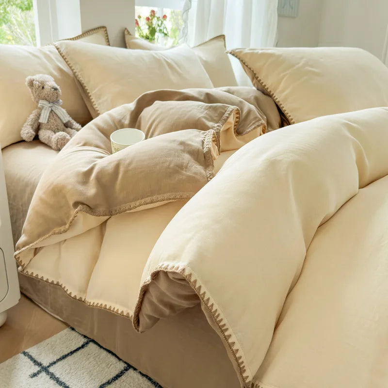 طقم أغطية سرير DecorBites™ مطرز بحافة قطنية لفصل الخريف/الشتاء