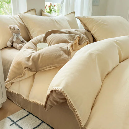 طقم أغطية سرير DecorBites™ مطرز بحافة قطنية لفصل الخريف/الشتاء