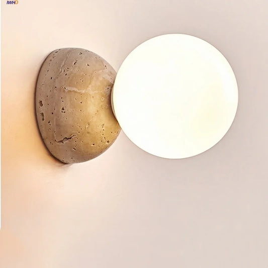 DecorBites™ Yellow Travertine LED Wall Sconce with Nordic Modern Glass Design