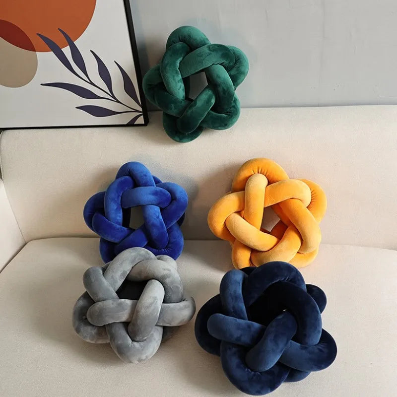 DecorBites™ Knot Blue Star Ball Pillow Set | Handmade Soft Cushions for Home Office