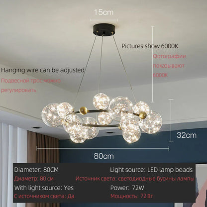 DecorBites™ LED Glass Bulb Pendant Light: Modern Round Design, Gold/Black, Gypsophila String