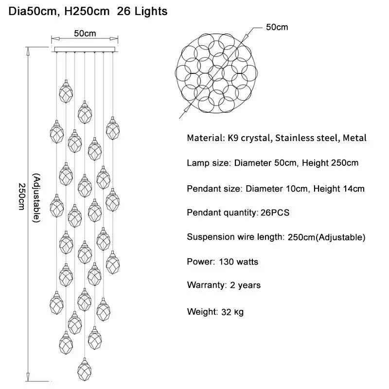 DecorBites™ Diamond Crystal Ball Chandelier, Luxury LED Light Fixture for Staircase and Living Room
