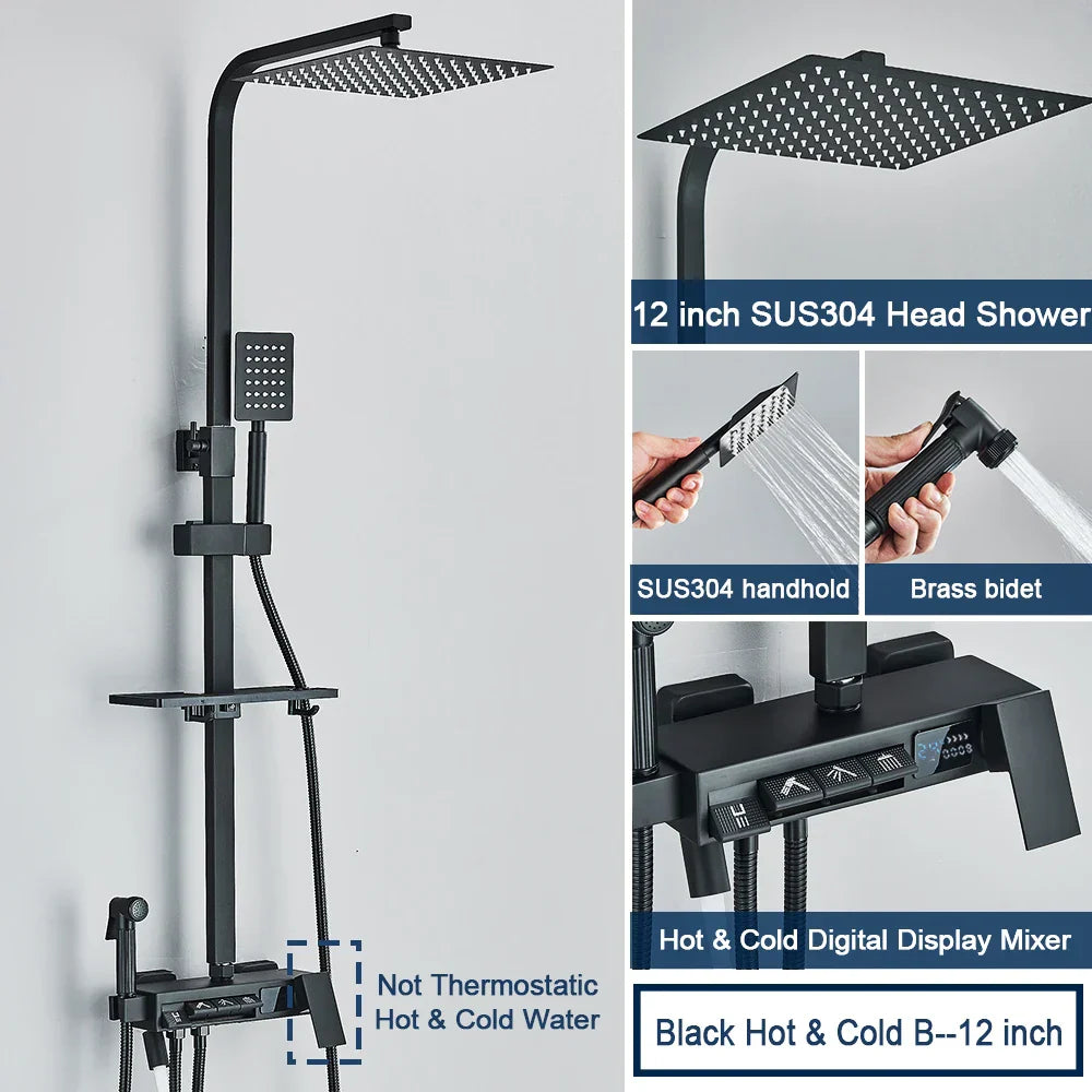 DecorBites™ Digital Display Shower System with Thermostatic Control and Tub Spout