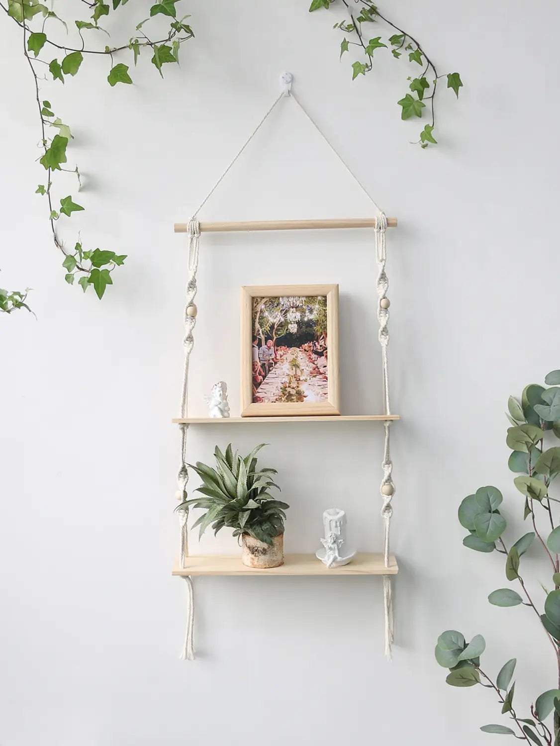 DecorBites™ Boho Macrame Wall Shelf for Home Decor