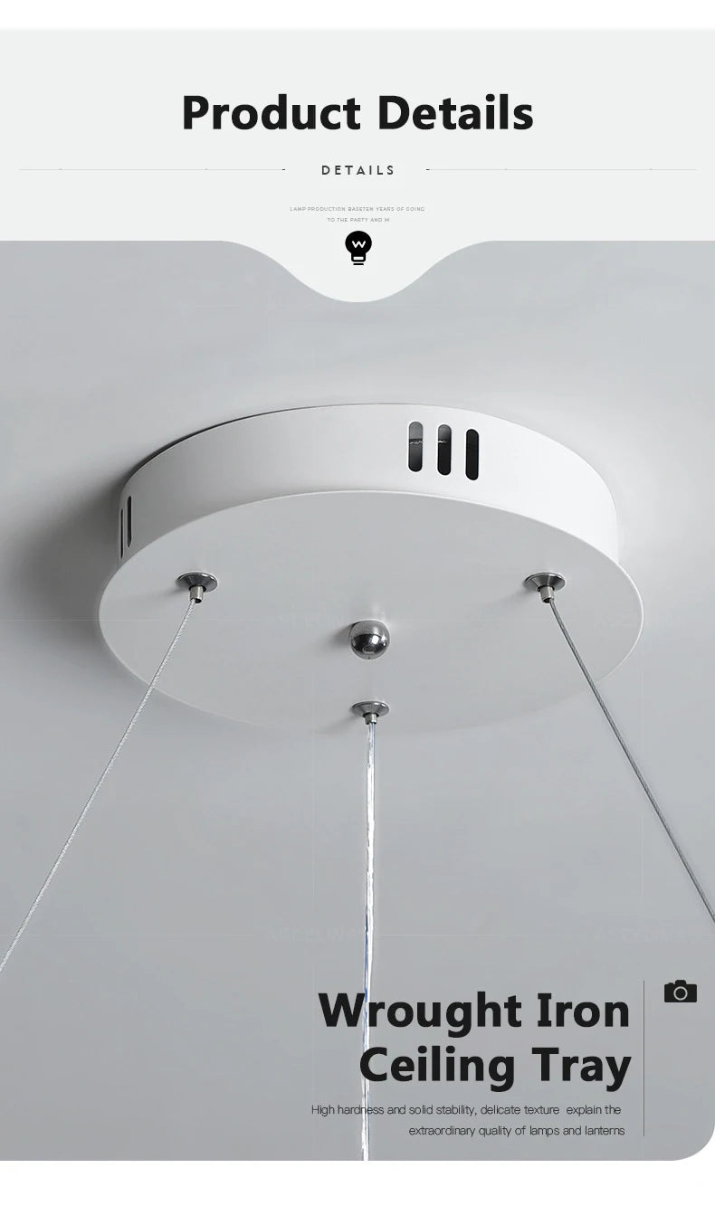 Lámpara Colgante LED Nórdica Diseño Minimalista de Doble Anillo Colores Negro y Blanco Luz Principal para Sala de Estar Dormitorio Comedor Villa