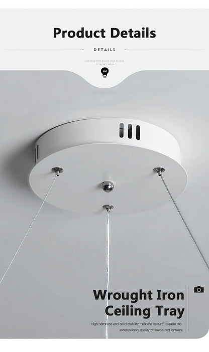 Lámpara Colgante LED Nórdica Diseño Minimalista de Doble Anillo Colores Negro y Blanco Luz Principal para Sala de Estar Dormitorio Comedor Villa