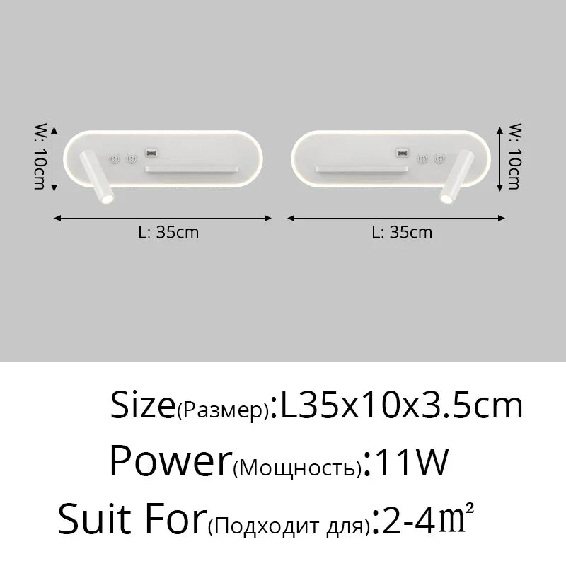 مصابيح حائط بجانب السرير من DecorBites™ مزودة بمفتاح ومنفذ USB وشحن لاسلكي لغرفة النوم المنزلية
