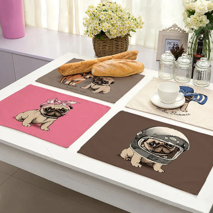 DecorBites™ Cute Dog Linen Dining Mats Coasters 42*32cm Home Decor