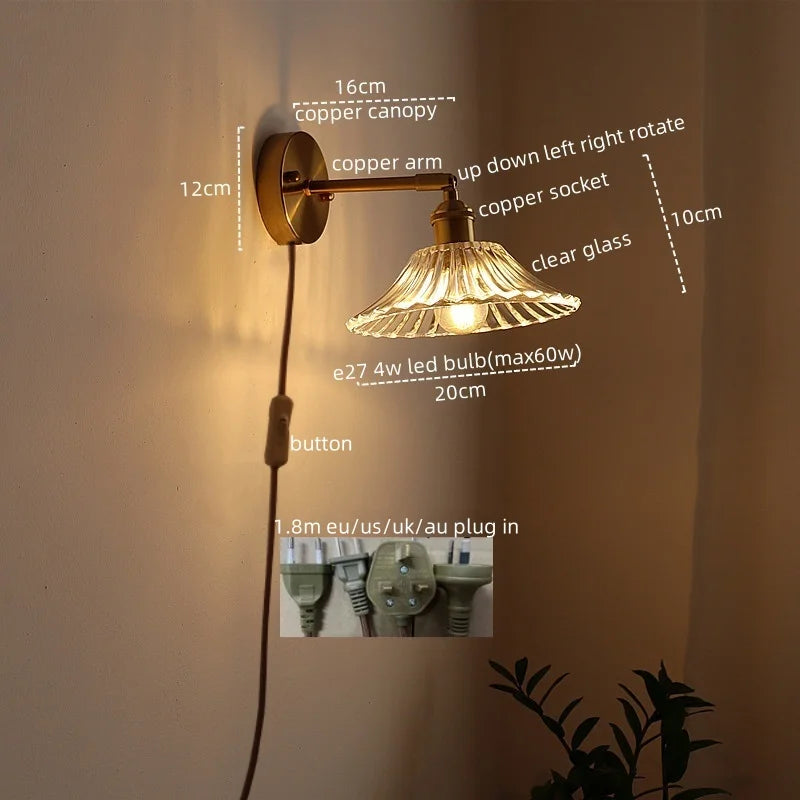 DecorBites™ Glass Sconce LED Wall Lamp, Copper Nordic Bedroom Light Fixtures