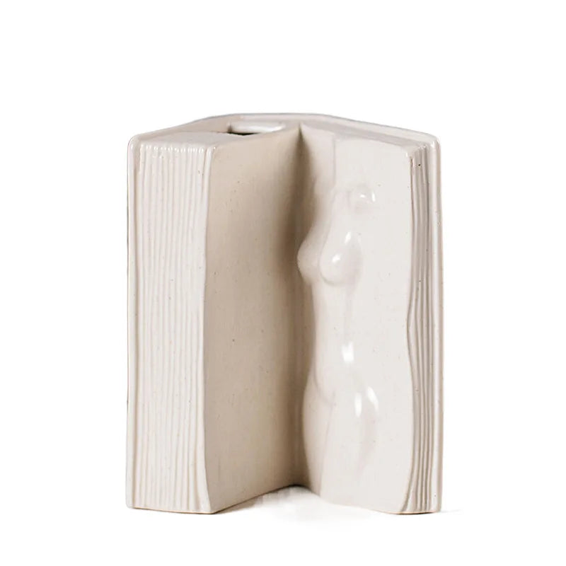 DecorBites™ Ceramic Man Face Book Stand Vase for Room Decor and Storage