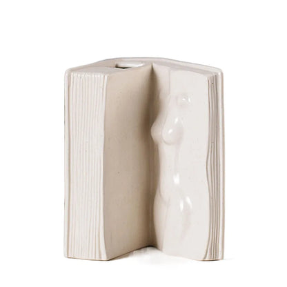 DecorBites™ Ceramic Man Face Book Stand Vase for Room Decor and Storage
