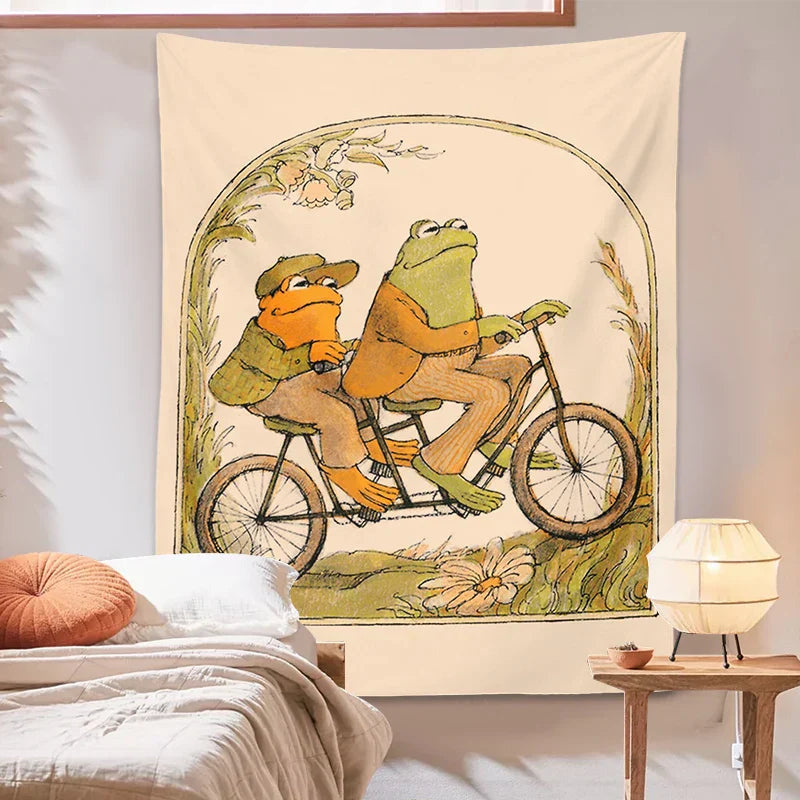 Decobites Psychedelic Frog Tapestry Goblincore Toad Bicycle Wall Hanging Hippie Room Decor