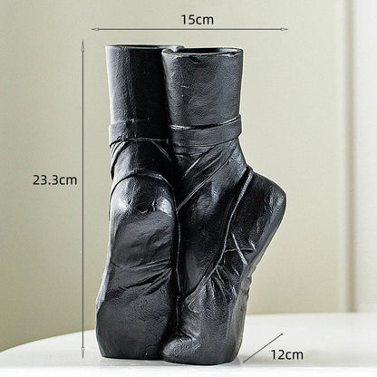 DecorBites™ Ballet Shoes Vase: Realistic Dancer Portrait Sculpture for Home Decoration