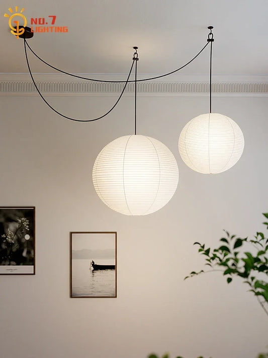 DecorBites™ Akari Noguchi LED Pendant Lights Wabi-sabi Round Ball Design for Living Room